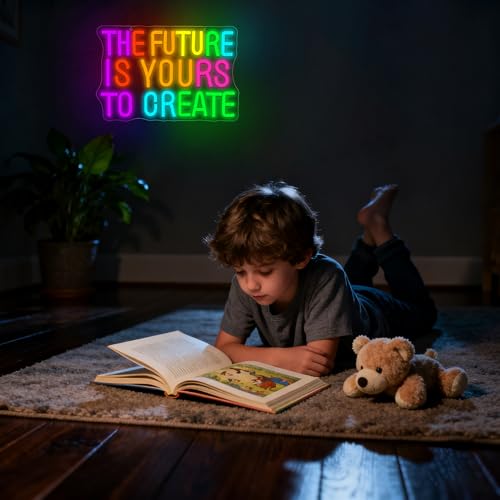 Image of The Future Is Yours to Create Neon Sign for Wall Decor Inspirational Neon | Dimmable Led Neon,Teen Birthday Gifts,5V USB Powered,Bedroom Office Decor, Classroom Library Wall Art,13.7*9.2in