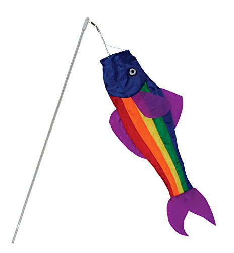 In the Breeze 18-Inch Rainbow Trout Fish Windsock - 21-Inch Shatterproof Wand - 1 PC, 18" Rainbow Fish on a Wand-SINGLE PIECE, 18" On Wand