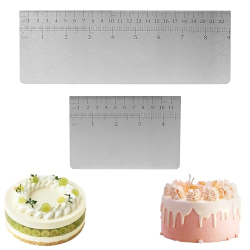 BlueEour Cake Scraper, 2Pcs Stainless Steel Cake Smoother Tool with Scale, 9 Inch & 4.72 Inch Cake Scraper Buttercream Smoother Cake Spatula, Cake Icing Smoother for Frosting Mousse Cake Decorating