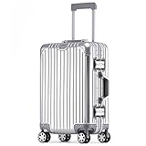[Manatsulife] スーツケース キャリーケース アルミフレーム 旅行 ビジネス 出張 耐衝撃 TSAロック 360度回転 フレームタイプ 両面開き キャリーバッグ 8色 おしゃれ XB30 (M (46L,3-4泊), シルバー)