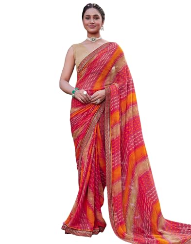 Image of SIRIL Women's Printed Chiffon Saree with Unstitched Blouse Piece