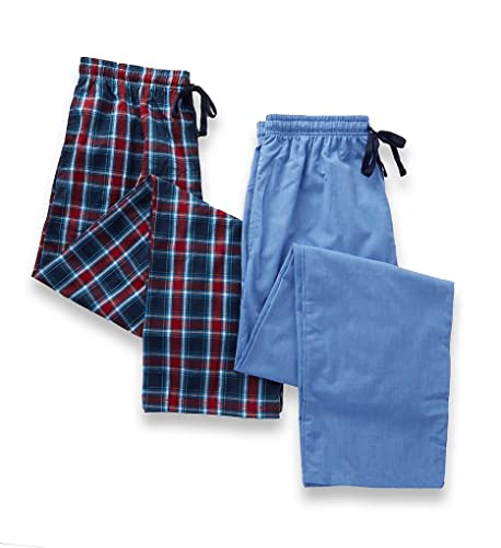 Hanes - Big and Tall Men's Woven Pant 2 Pack Plaid and Chambray, Red, Blue 41601-7X