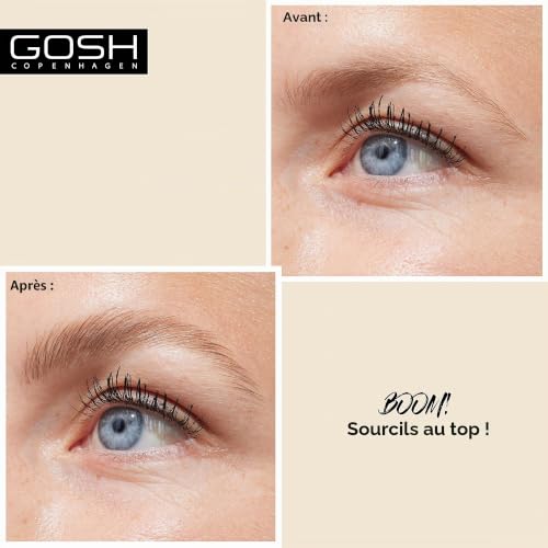 GOSH Brow Lift Lamination Gel à sourcils avec couleur, gel de fixation végétalien pour un coiffage rapide et impeccable des sourcils, avec effet salon, sans parfum et durable, convient aux personnes