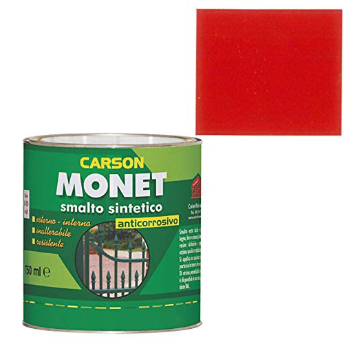 CARSON Colorificio Monet Sintetico Smalto Sintetico Anticorrosivo Legno Ferro Intonaco Interno Esterno Vernice Ad Alta Resistenza (RAL 3000 - ROSSO FUOCO)