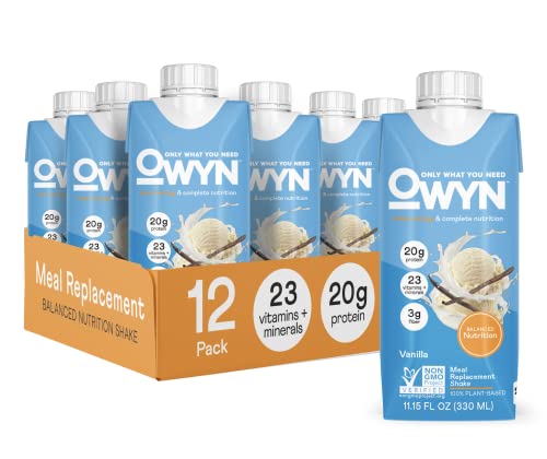 OWYN Vegan Complete Nutrition Protein Shake, Vanilla, 20g plant based protein, 23 Vitamins Minerals, Nutritional Shake, Gluten, Soy, and Tree Nut-Free (Vanilla, 12 pack)