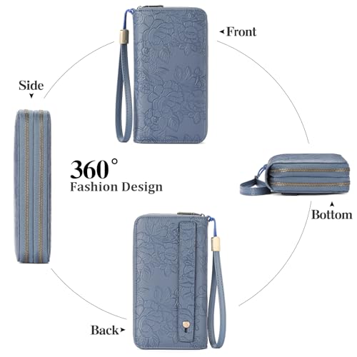Image of GAEKEAO Wallet for Women Clutch RFID Blocking Wristlet Leather Purse Large Capacity Credit Card Holder with Grip Hand Strap