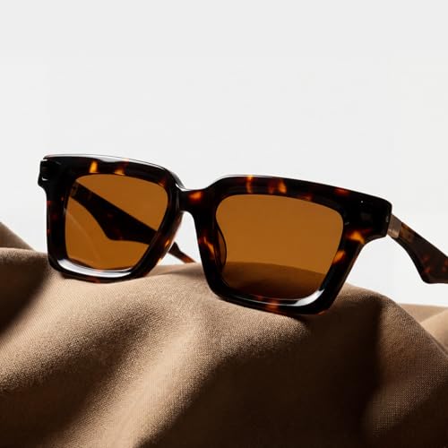 Image of Men's Geometric Acetate Sunglasses - Sculpted Rectangular Frame with Durable Spring Hinges & UV400 Protection