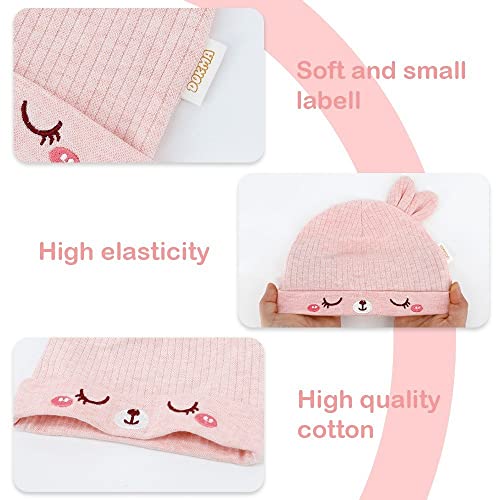 Dokma Organic Cotton Toddler Hat Set 3 Cute Animal Ears Design, Beanies For Baby Boys And Girls 0-6 Months, Pink #TOP4