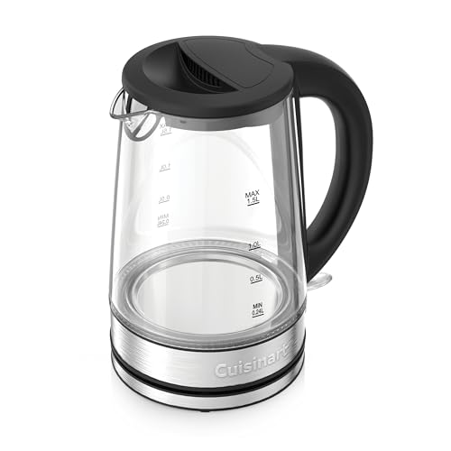 Cuisinart 1.5L Glass Kettle, Illumination, BPA-Free, Easy-Pour Nondrip Spout, Hinged Lid Opening, 1-Cup Marking, and 360-Degree Rotational Base, Auto Shut-Off