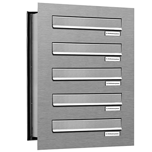 AL Briefkastensysteme 5er Briefkasten Mauerdurchwurf in V2A Edelstahl, 5...