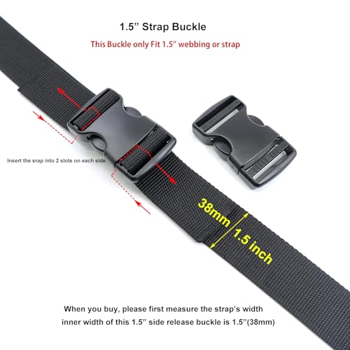 image for Baitoo Side Release Buckles,1 1/2 Inch Heavy Duty Dual Adjustable Plas