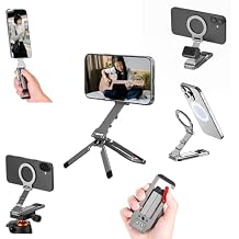 Magnetic Phone Tripod Stand for iPhone, Aluminium Lock Mini Tripod with Arca-Swiss, for MagSafe Smartphone Holder Quick Mount with 1/4 Screw Hole and Cold Shoe for iPhone 17 16 15 14 13 12
