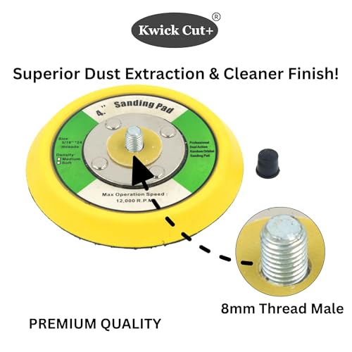 Image of Kwick Cut+ Premium 4 Inch (100mm) Velcro Backing Pad (Pack of 1) | 8mm Male Thread | Dual Action Random Orbital Sander Pad for Sanding, Polishing & Grinding | 12000 RPM Compatible (4-inch)