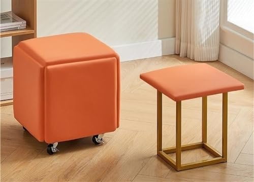 Chaise cube empilable 5 en 1, repose-pieds en cuir avec roulettes, sièges gigognes polyvalents pour salon et salle à manger, banc ottoman carré moderne