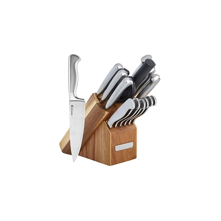 Sabatier-15-Piece-Forged-Stainless-Steel-Knife-Block-Set-High-Carbon-Stainless-Steel-Kitchen-Knives-Razor-Sharp-Knife-set-with-Acacia-Wood-Block-Stainless-Steel-Handles Sabatier 15-Piece Forged Stainless Steel Knife Block Set, High-Carbon Stainless Steel Kitchen Knives, Razor-Sharp Knife set with Acacia Wood Block, Stainless Steel Handles