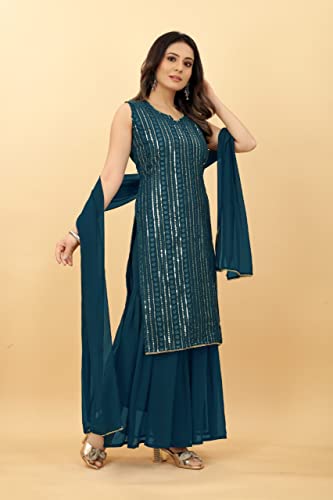 Image of DREAMANGEL FASHION Womens Georgette Embroidered Work Kurta and Sharara with Dupatta