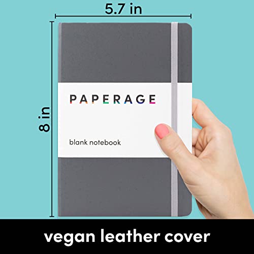 Image of PAPERAGE Blank Journal Notebook, (Dark Grey), 160 Pages, Medium 5.6 in x 8 in - 100 GSM Thick Paper - Hardcover Journaling Notebook for Work, School, Note Taking or Sketching