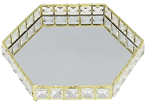 Bandeja de exhibición duplicada de 27 cm con diseño de hexágono de cristal Jewelled bandeja de servicio de oro Cover