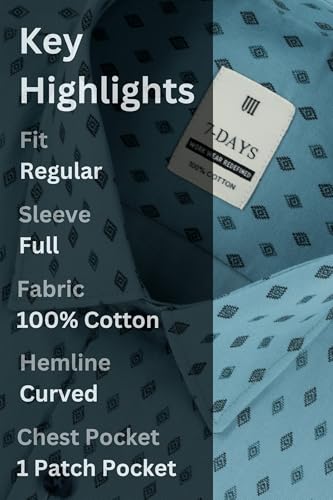 Image of 7-DAYS Men's Premium Printed Shirt - 100% Cotton, Regular Fit, Full Sleeve, with Pocket - Versatile for Formal Occasions and Casual Wear