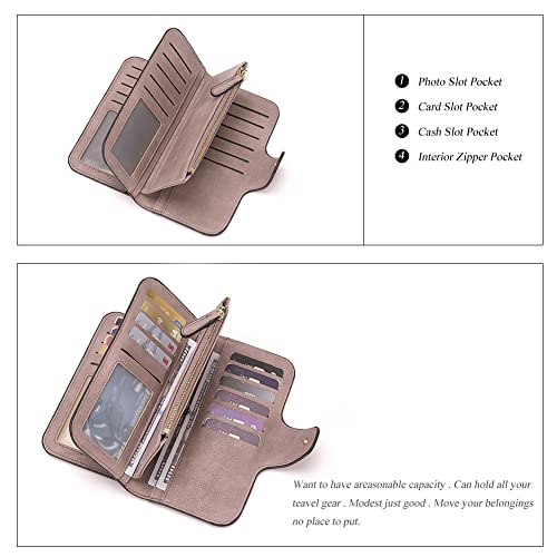 Image of CLUCI Wallet For Women PU Leather RFID Blocking Womens Wallet Bifold Card Holder with ID Window Gifts for Women Birthday, 2 Two-toned Purple, Large, Fashion