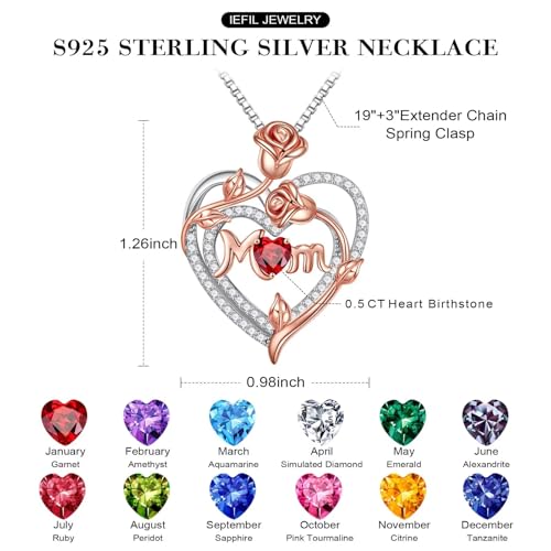 Iefil-Christmas-Gifts-for-Mom-Mom-Birthday-Gifts-Mom-Personalized-Gifts-Mothers-Day-Valentines-Day-Gifts-for-MomBonus-MomNew-MomMother-in-law-925-Sterling-Silver-Rose-Heart-Birthstone-Necklace