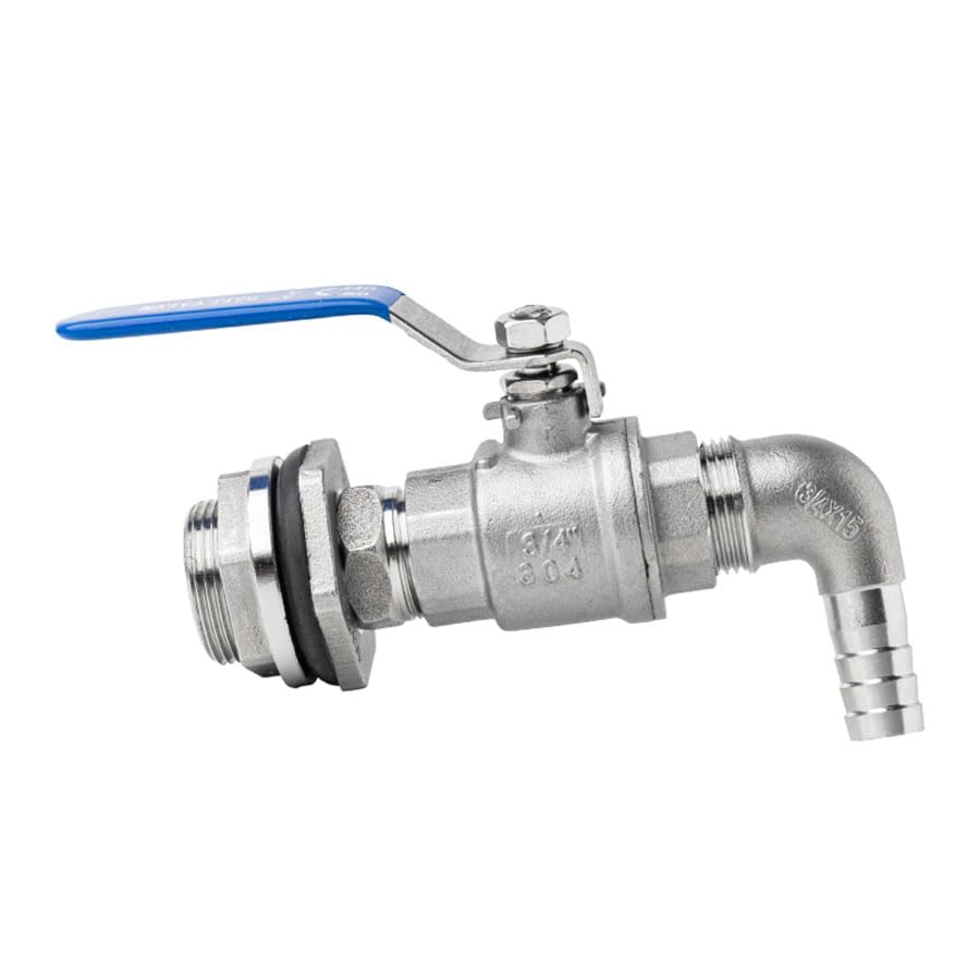 Válvula pasamuros de 3/4" con interruptor de bola, codo de 90° y conector de manguera 14mm 3