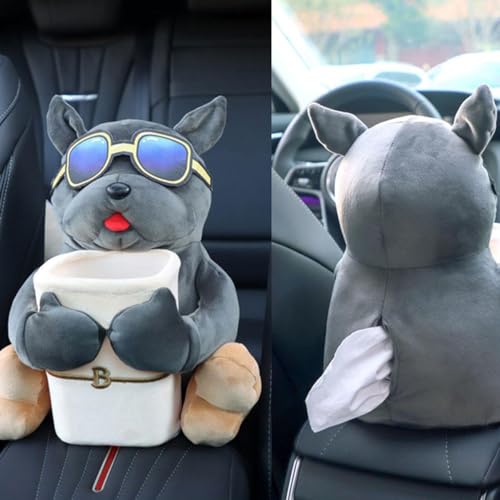 Doggie Car ティッシュボックス 2イン1 ぬいぐるみ 犬用車用ティッシュボックスとゴミ箱 クリエイティブアニマルカートゥーンティッシュボックス 装飾オーガナイザー かわいいティッシュボックスホルダー 車 自宅用