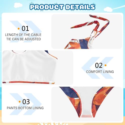 Fall Autumn Transparent Color Leaves Girl 2 Piece Kids Bikini Set Beach Swimsuits Swimwear Adjustable Strap4