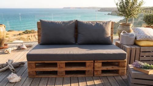 RUICOR TEXTIL SL Juego de Cojines para Sofá de Palet, Gris Antracita, Asiento 120x80cm + 2 Respaldos 70x55cm, Algodón y Poliéster, Interior/Exterior