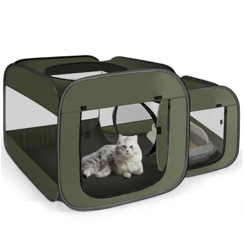 Image of Tailtastic 2-Room Cat Playpen, Portable Indoor /Outdoor Enclosure, Green