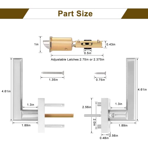 Hosom 18 Pcs 3.5 Inch 5/8 Radius Brushed Nickel Rounded Door Hinges And 6 Pcs Keyless Privacy Door Handle Satin Nickel #TOP4