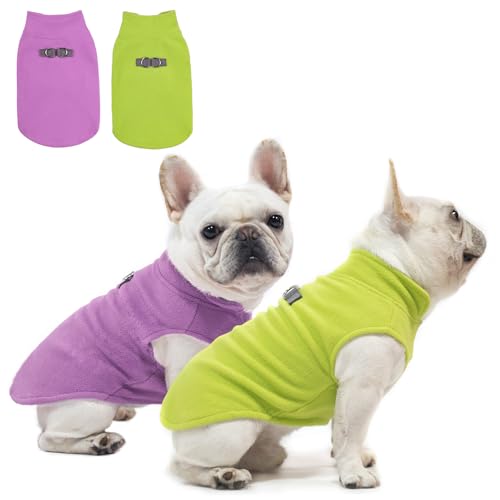 BEAUTYZOO Fleece Dog Sweater Vest 2 Pack, Dog Sweaters for Medium Dogs Girl Female with Leash Ring, Soft Stretchy Dog Pullover Jacket Sweatshirt Puppy Sweaters Winter Dog Clothes(Purple, Green Large)