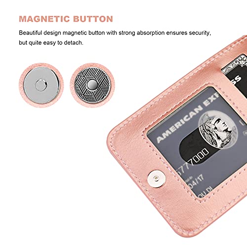 Image of KIHUWEY Compatible with iPhone 13 Pro Case Wallet with Credit Card Holder, Premium Leather Magnetic Clasp Kickstand Heavy Duty Protective Cover for iPhone 13 Pro 6.1 inch(Rose Gold)