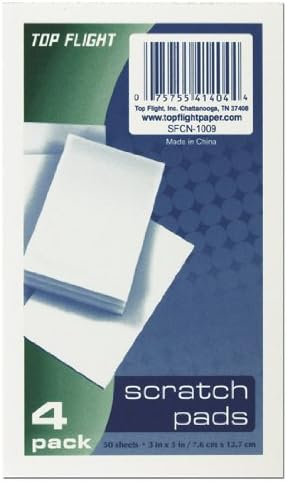 Top Flight Scratch Pads, 3 x 5 Inches, White, 50 Sheets per Pad, 4 Pads per Pack (4650110)