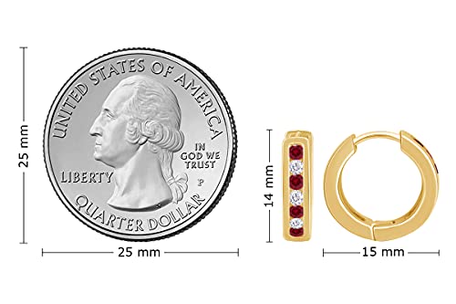 Red Ruby July Birthstone And White Cubic Zirconia Huggie Earrings In 14K Yellow Gold Over Sterling Silver #TOP3