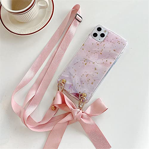 Étui iPhone 12 Pro Max avec cordon nœud papillon et paillettes roses