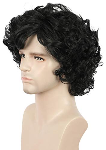 yuehong Short Curly Black Mens Wig Anime Cosplay Fashion Daily Wig Heat Resistant Synthetic Fibers Fluffy Soft Costume Hair