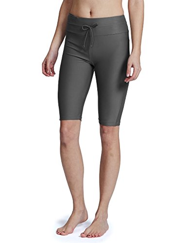 BALEAF Women's Long Board Shorts High Waisted Swim Shorts Sun Protection Bikini Bottom UPF50+ Grey M