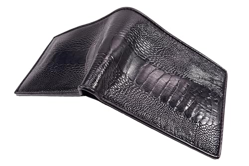 Genuine Ostrich Leg Skin Leather Soft Bifold Men's Wallet ([C13] - 4 Card Slots + 1 ID Window + 2 Compartments for Bills, Black)4