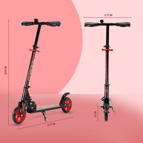Image of Amazon Brand - Jam & Honey- Kick Scooter for Kids Ages 6-13 Years | Foldable with 3 Adjustable Height | 2 Wheels | BIS Certified | Max Weight Capacity 50kg (Red)