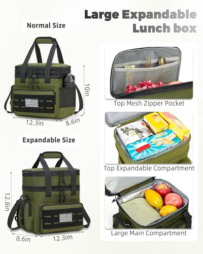 Image of holuxer Tactical Lunch Bag & Lunch Box for Men - Large Double Deck Expandable Insulated Soft Adult Lunchbox for Work - Cooler Bag for Beach, Picnic, Camping,Outdoor,Travel (Green,16L)