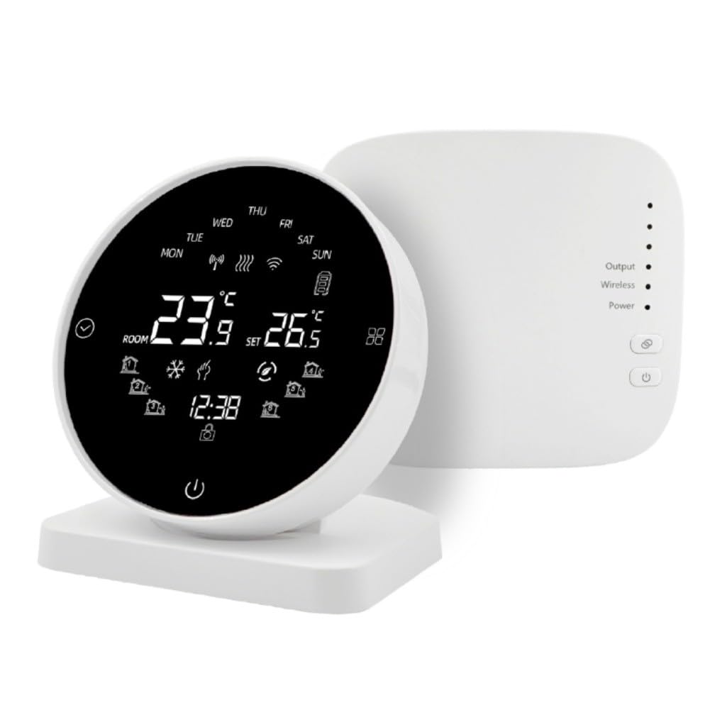 Termostato inalámbrico con WiFi habilitado para la aplicación Tuya for Life, funciona con Alexa Voice Assistant, batería de control de calefacción programable de 7 días, USB, doble alimentación, color