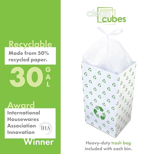 Image of Clean Cubes 30 Gallon Pop-Up Trash Cans 3-Pack, Instant Extra Trash Space | Extra Trash Space Without Mess, No Tape or Assembly Required, Pre-Fitted Liner Inside, Wire-Reinforced Opening, Recycle