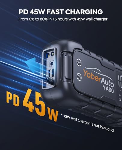 Yaberauto YA60 Car Battery Jump Starter 6000A Jump Box 45W Fast Charging (All Gas/12.0L Diesel) Portable Car Jump Starter Battery Pack thumb #2