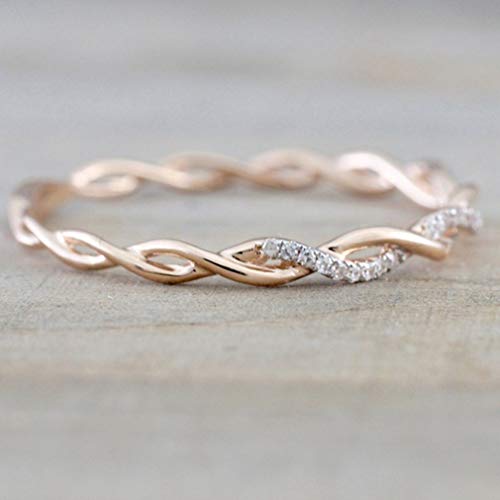 PULABO Twist Ring Diamond Eternity Wedding Ring, Rose Gold, Size 62