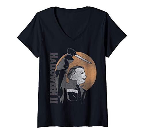 Mujer Halloween 2 Michael Myers Full Moon Portrait Camiseta Cuello V