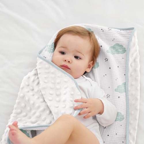 Image of Susurration Baby Blanket for Unisex Boys Girls, Soft Nursery Minky Blanket with Muslin Cotton Front and Dotted Fleece Back, Receiving Blanket for Baby Newborn Infant, 30x40inch (Cloud)