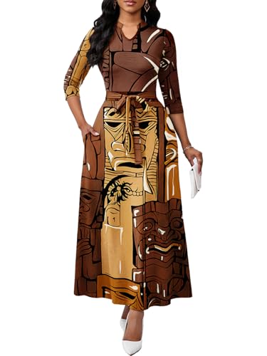 Image of BubFee Maxi Dresses for Women Semi Formal Long Dress 3 /4 Sleeve Casual A-line Church Dresses with Pockets