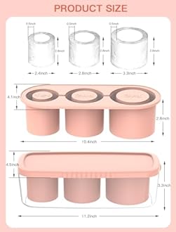 Ice Cube Tray for 30Oz-40Oz Tumbler, 3 Pcs Silicone Hollow Cylinder Ice Mold with Lid and Bin for Freezer, Ice Drink, Juice, Whiskey, Cocktail (Pink, 40 Oz)