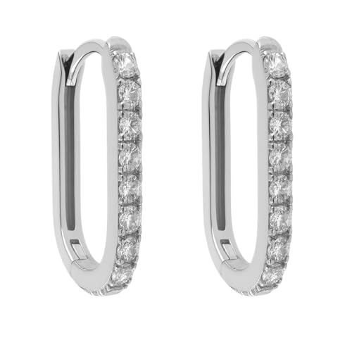 Créoles ovales en argent 925 rhodié et pavage éclats diamants précieux